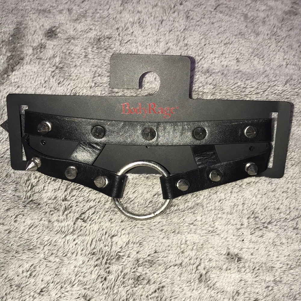BodyRag Black Faux Leather O-Ring Choker Necklace